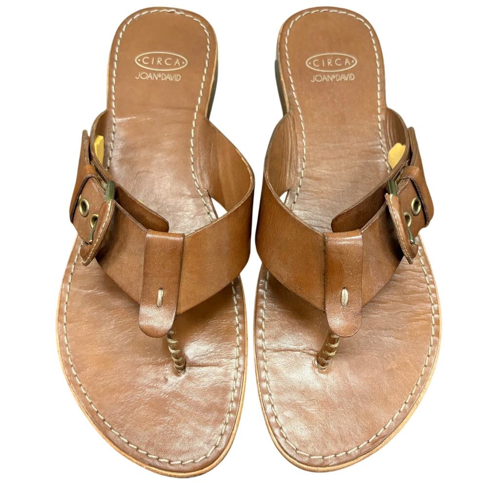 Circa Joan & David T-Strap Brown Leather Sandals Women's size 9